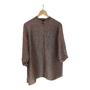 Eileen Fisher Lagenlook Linen Silk Mandarin Collar Tunic Shirt Womens Large